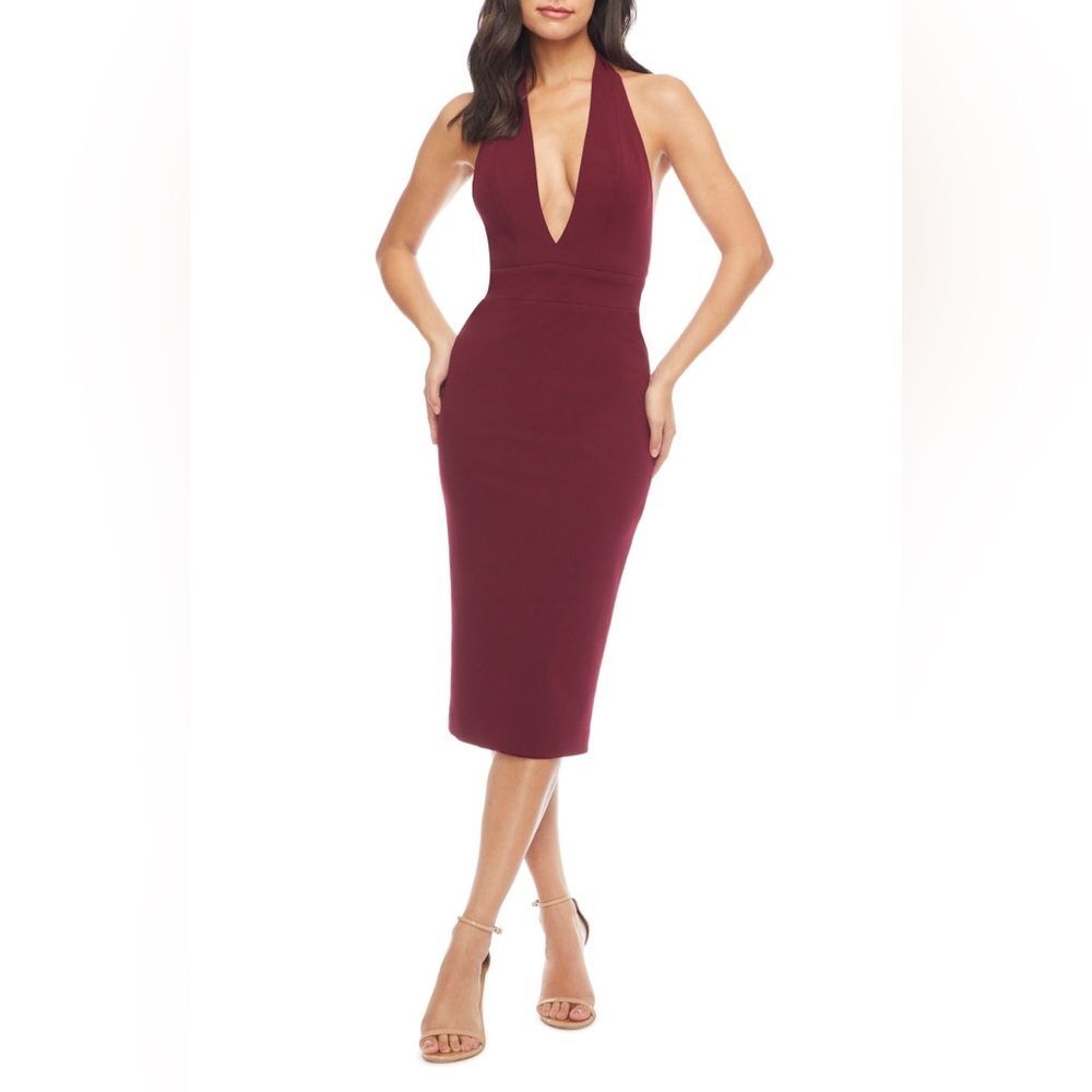 NWT Dress‎ the Population | Burgundy Vanessa Halter Body Con Midi Dress XXL